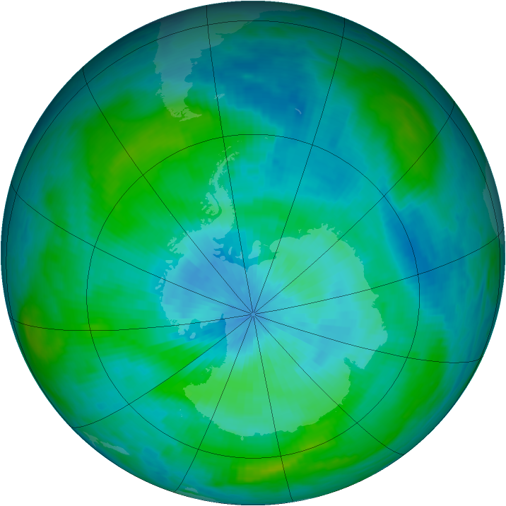 Antarctic ozone map for 05 March 1992